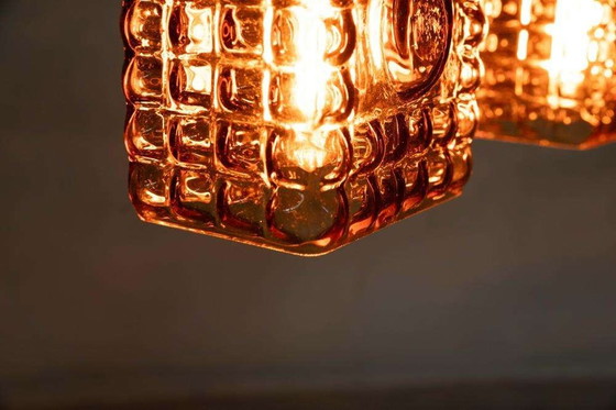 Image 1 of Vintage amberglazen hanglamp 60s, space age glass pendant