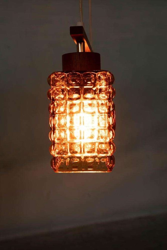 Image 1 of Vintage amberglazen hanglamp 60s, space age glass pendant