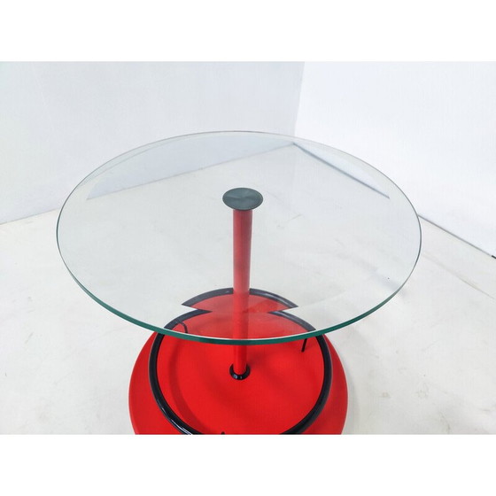 Image 1 of Italiaans rollend bijzettafeltje in metaal en glas, Mid Century, 1950