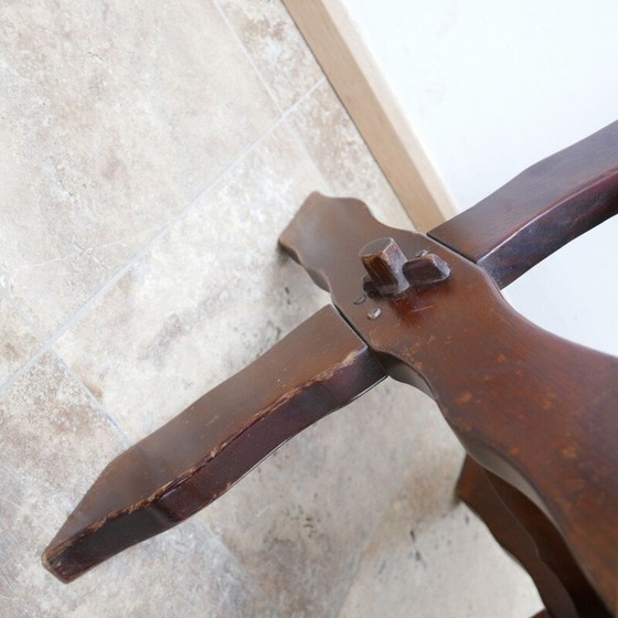 Image 1 of Set van 6 vintage gebeitste houten stoelen, België 1980