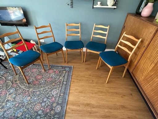 Set Vintage Eetkamerstoelen Blauw Deens Design