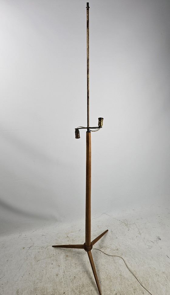 Image 1 of Vloerlamp Met Driepoot En Hoge Kap Met Plantenmotief