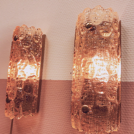 Image 1 of Set Amberkleurige Glazen Wandlampen Van Carl Fagerlund