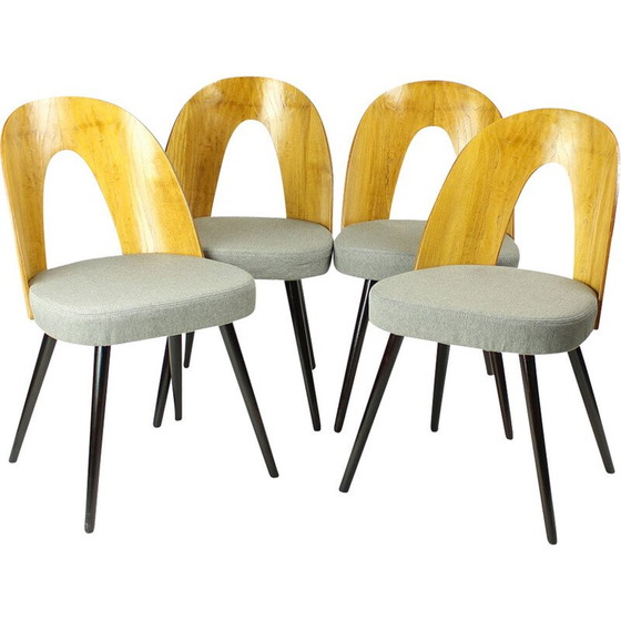 Image 1 of Set van 4 vintage eiken en stoffen stoelen van Antonin Šuman voor Tatra, 1960