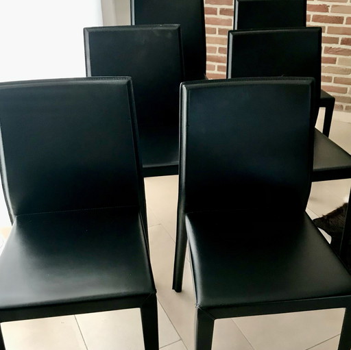 Set van 6 volledig lederen eetkamerstoelen