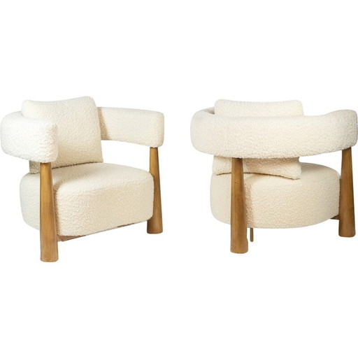 Paar vintage "bean" fauteuils in blond beuken, Italië