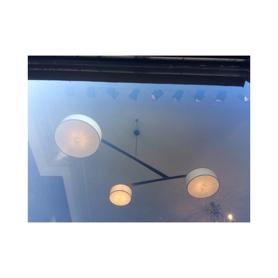 Image 1 of Vintage wengé hanglamp met 3 lampenkappen, 2000