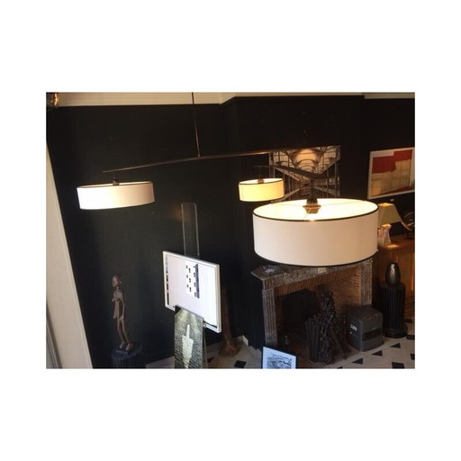 Vintage wengé hanglamp met 3 lampenkappen, 2000