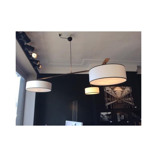 Vintage wengé hanglamp met 3 lampenkappen, 2000