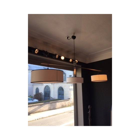 Image 1 of Vintage wengé hanglamp met 3 lampenkappen, 2000