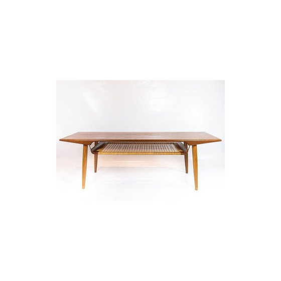 Image 1 of Vintage teakhouten salontafel en papierkoordplank, Denemarken 1960