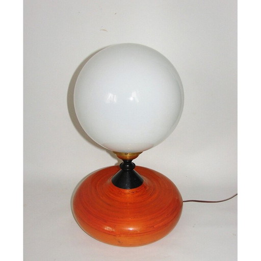 Vintage lamp van messing en hout, 1970