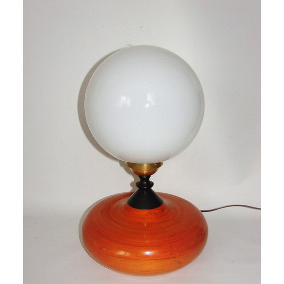 Image 1 of Vintage lamp van messing en hout, 1970
