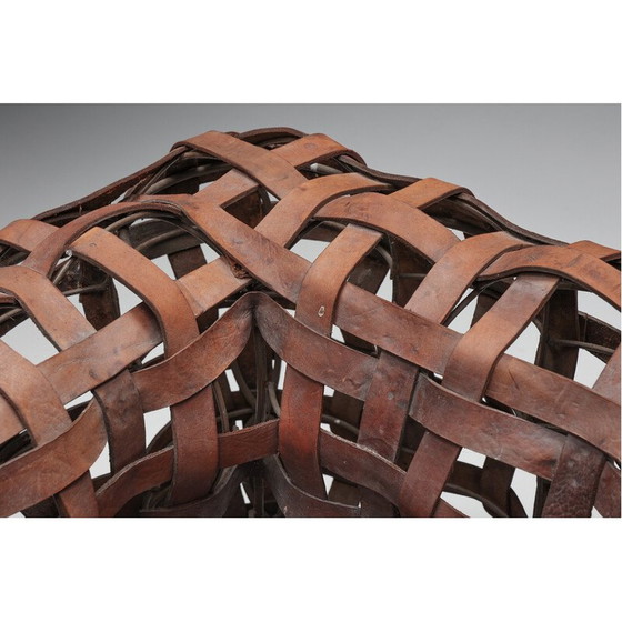 Image 1 of Vintage sculpturale bank van geweven leer, jaren 1950