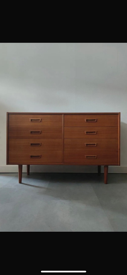 Vintage Deens Dressoir Met 8(!) Lades In Teak