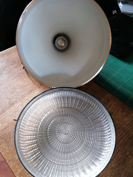 Image 1 of Vintage Koperkleurige Hanglamp Met Kristallen Onderrand