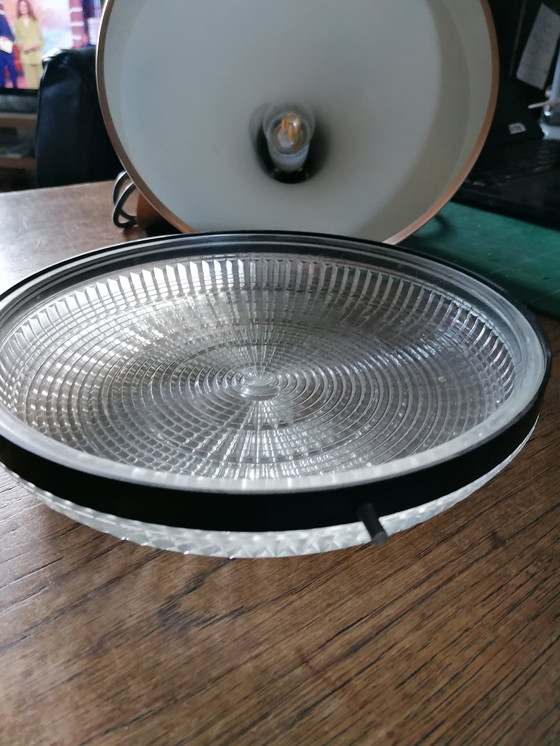 Image 1 of Vintage Koperkleurige Hanglamp Met Kristallen Onderrand