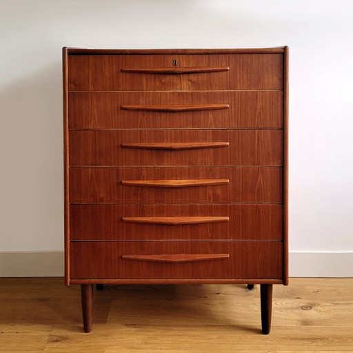 Vintage Mid-Century Deense Ladekast | Teak | 6 Lades | H=109 Cm