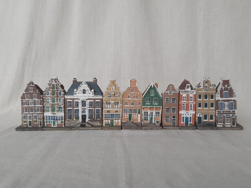 Volledige En Originele Set Van De 10 Amsterdamse Miniatuur Grachtenhuisjes,1996, Uitgegeven Voor De 100E Verjaardag Van Blokker