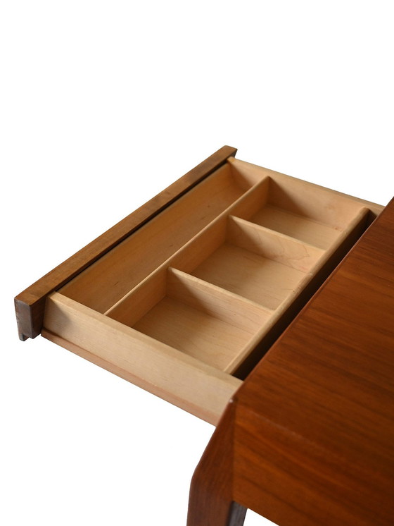 Image 1 of Severin Hansen Vintage teakhouten naaitafel met rotan plank, 1960S Scandinavisch ontwerp