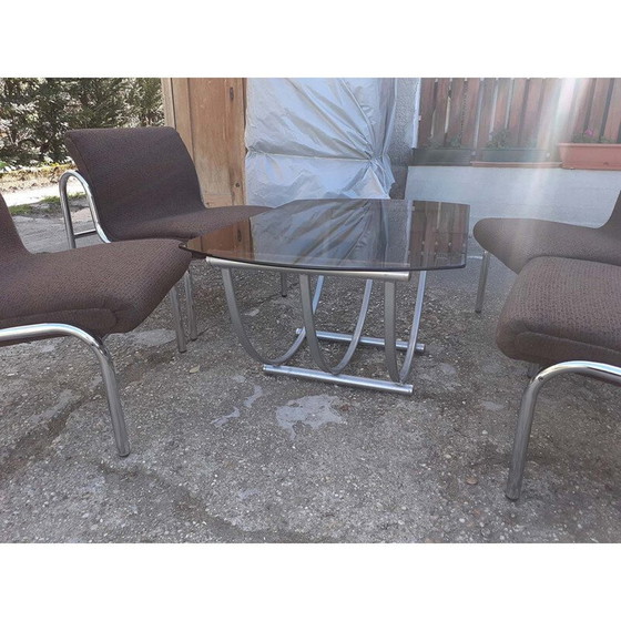 Image 1 of Set van 4 Vintage Hongaarse Fauteuils en Tafel Verchroomd Metaal 1970