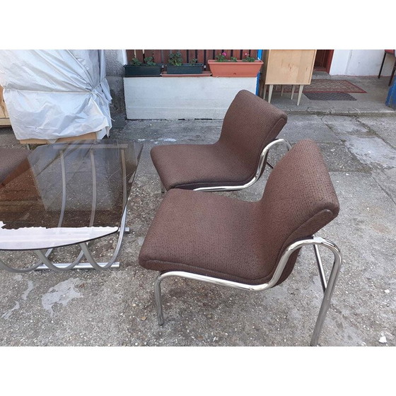 Image 1 of Set van 4 Vintage Hongaarse Fauteuils en Tafel Verchroomd Metaal 1970