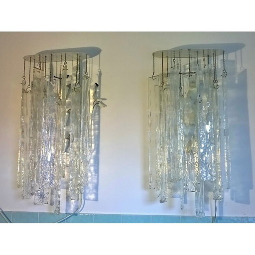 Paar vintage Murano glazen wandlampen door Carlo Nason voor Mazzega, 1970