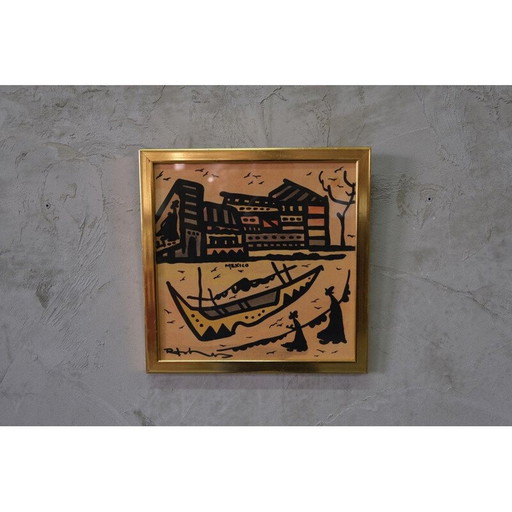 Vintage modern aquarelschilderij door Raymond Johansson, Zweden 1960