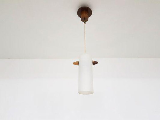 Image 1 of Deense hanglamp glas en hout