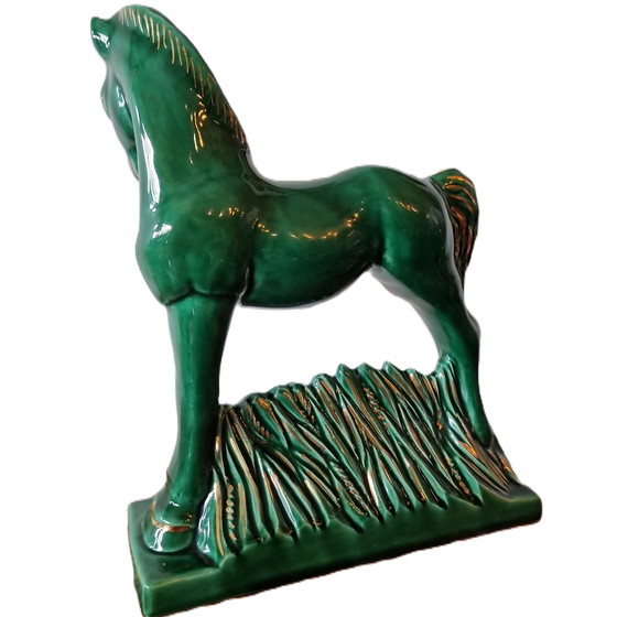 Image 1 of Art Deco beeld paard groen