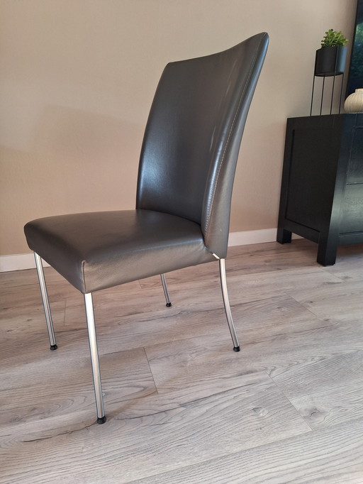 4x Bert Plantagie Grijze Leren Eetkamerstoelen