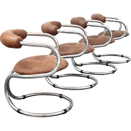 Set van 4 vintage stoelen in chroom van Bonzanini Rudy voor Tecnosalotto Mantova, Italië 1970