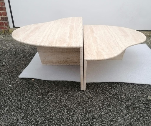 2x Vintage travertin salontafel