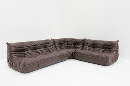 Originele Togo Sofa Set Bruin Leer Ligne Roset 