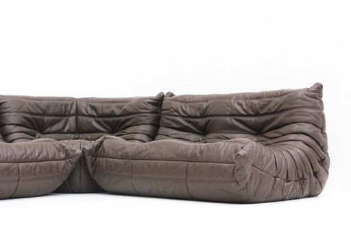 Originele Togo Sofa Set Bruin Leer Ligne Roset 