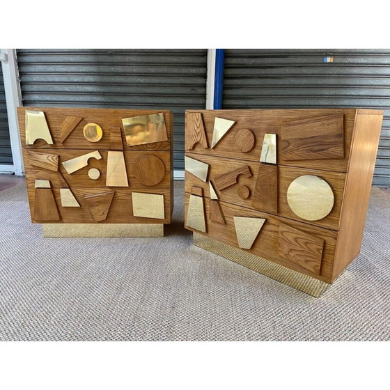 Image 1 of Paar vintage ladenkasten van messing en ketting, 1972