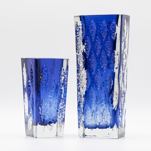 Blauw Blokglas Vaas Duo Kurt Wokan Ingrid Glas Eisglas Borckenglas Retro