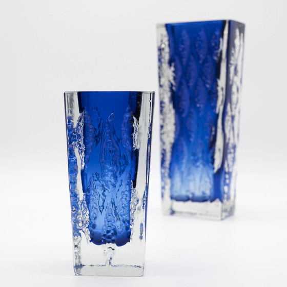 Image 1 of Blauw Blokglas Vaas Duo Kurt Wokan Ingrid Glas Eisglas Borckenglas Retro