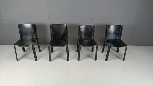 Vintage zwart leren eetkamerstoelen van Cidue, set van 4 - jaren 1980