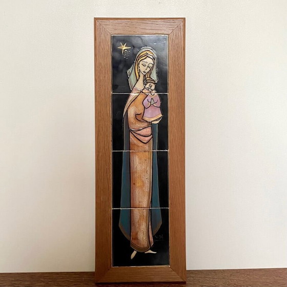 Image 1 of Vintage religieuze tegel "Madonna en kind" van Mcm, 1970