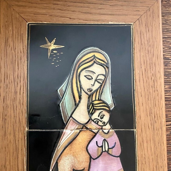 Image 1 of Vintage religieuze tegel "Madonna en kind" van Mcm, 1970