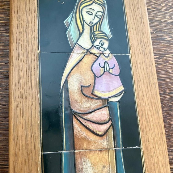 Image 1 of Vintage religieuze tegel "Madonna en kind" van Mcm, 1970