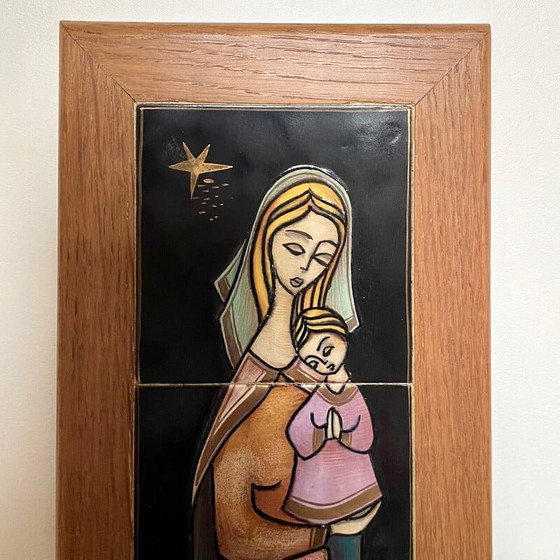 Image 1 of Vintage religieuze tegel "Madonna en kind" van Mcm, 1970