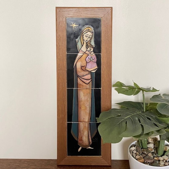 Image 1 of Vintage religieuze tegel "Madonna en kind" van Mcm, 1970