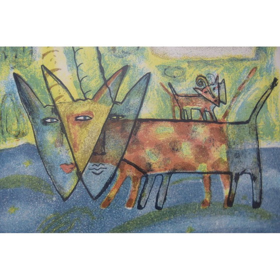 Image 1 of Vintage litho van de sky dog door Aino Myllykangas, 1993