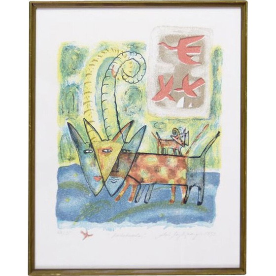 Image 1 of Vintage litho van de sky dog door Aino Myllykangas, 1993