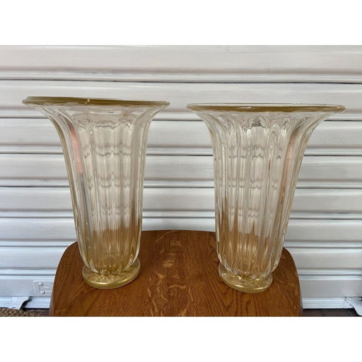 Paar oude Murano glazen vazen van Toso, 1980