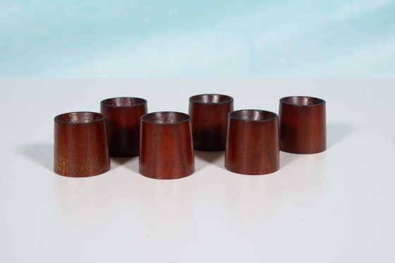 Image 1 of Vintage set teakhouten eierdophouders, midmod egg holders