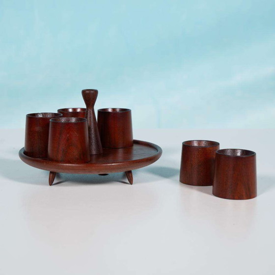 Image 1 of Vintage set teakhouten eierdophouders, midmod egg holders