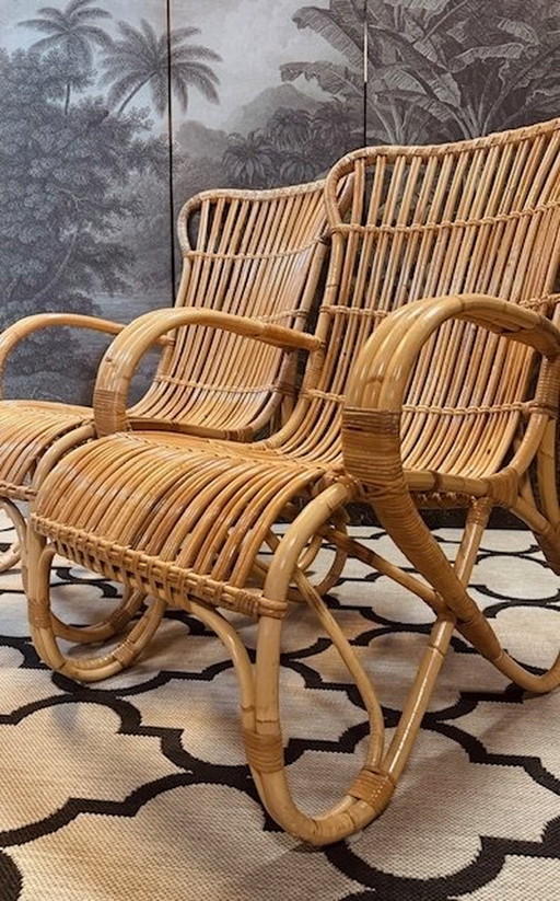 Rohe Set Van 2 Fauteuils In Bamboe Rotan Riet Rattan Dutch Design